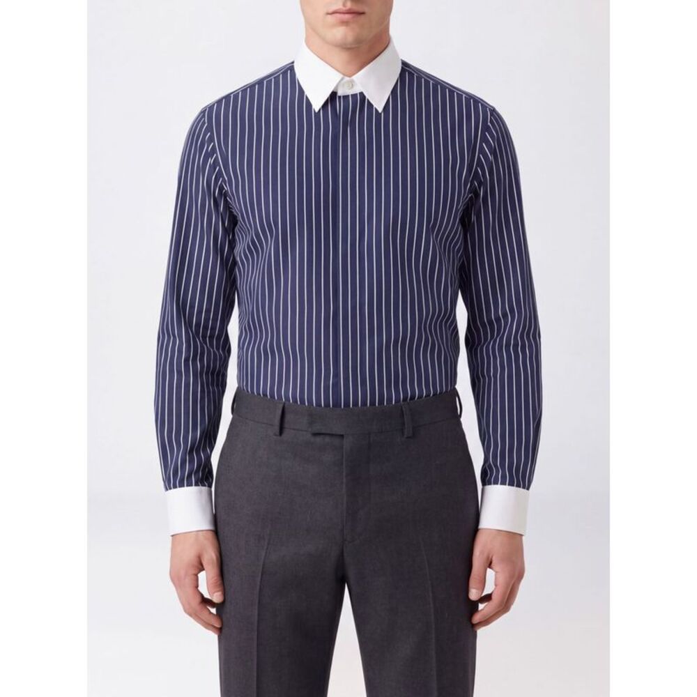 Tom Ford Men Tom Ford Striped Slim Fit Pure Silk Shirt With French Collar